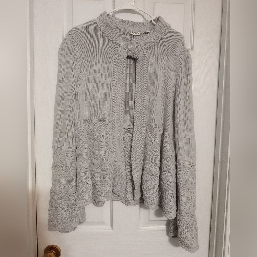 Vtg Cato Cotton One Button Women's Silver Open Cardigan Size XL